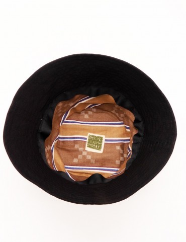 Bucket Hat negro para lluvia con forro marrón
